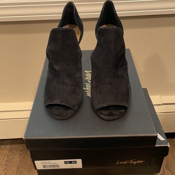 Lord & Taylor black suede, peep toe, cut out, high heel Shoes - Picture 3 of 5